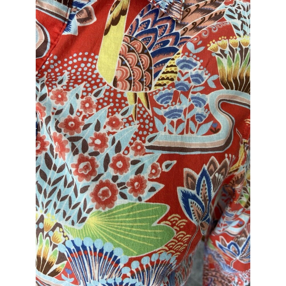 J.‎ McLaughlin Womens Lois Shirt Size S Red Paradise Tropical Ornate Birds Artsy - Picture 7 of 15